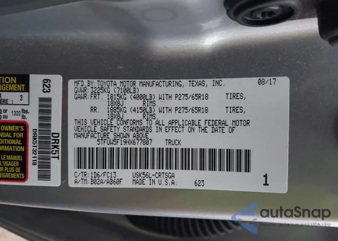 2017 Toyota Tundra Sr5 5.7L V8 z USA, uszkodzony, nr VIN 5TFUW5F19HX677807